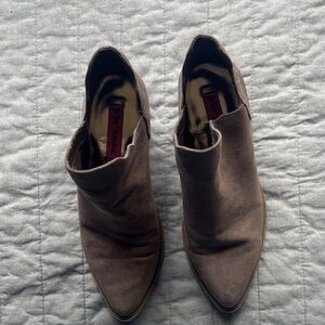 Betsey Johnson Taupe Pointed Toe Suede Booties